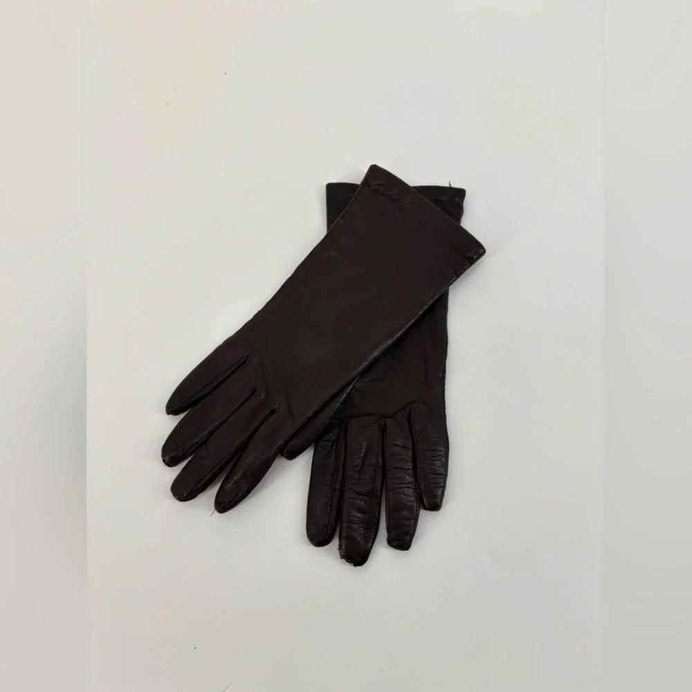Vintage Brown-Black Leather Gloves – Size 6½
